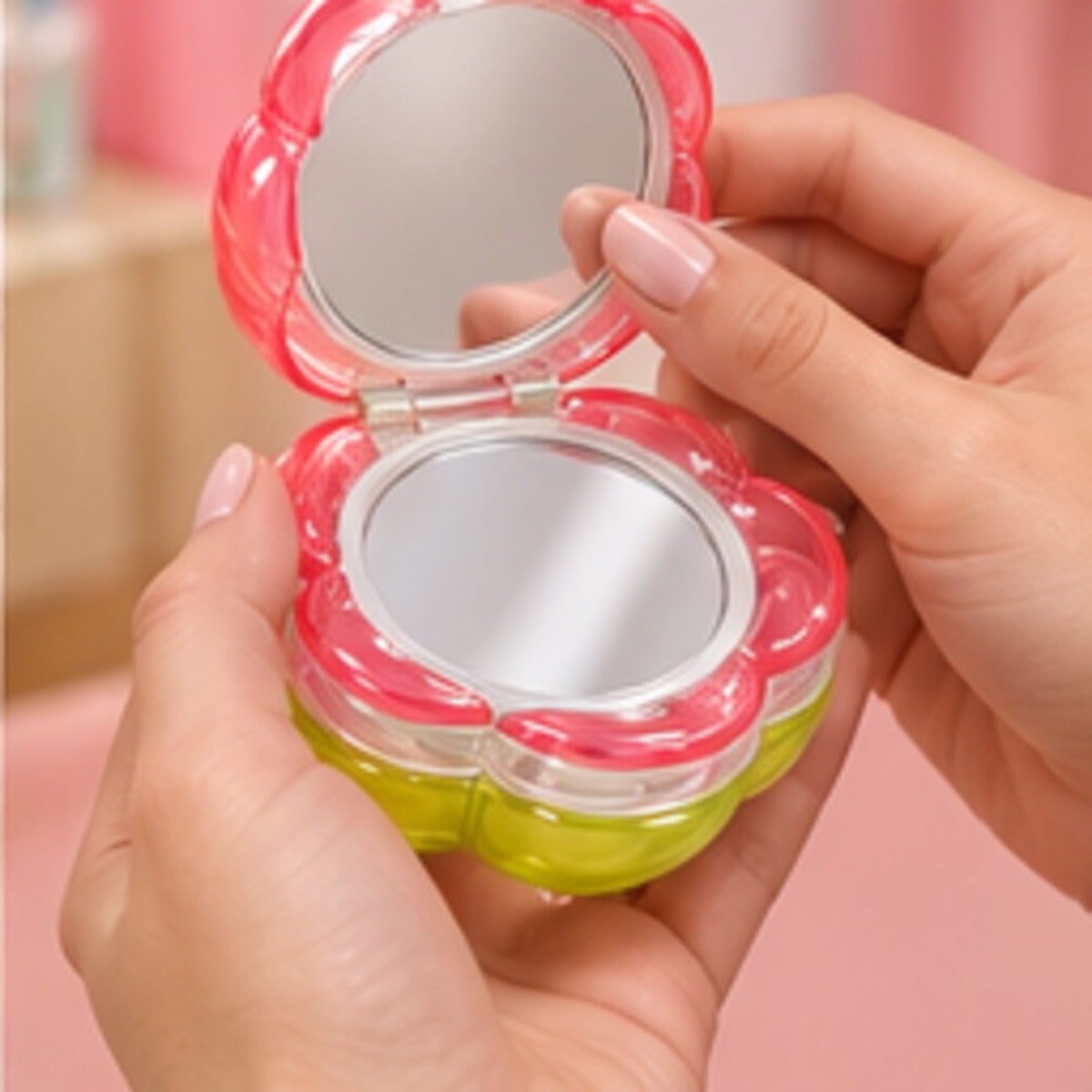 Bubble Flip Compact Mirror — in-use photo